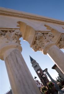 A picture of hand carved columns in the Italy pavillion at EPCOT theme park.