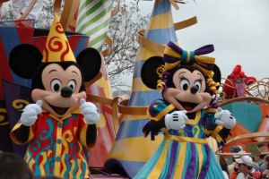 Mickey and Minnie during a parade at the Magic Kingdom theme park at Walst Disney World.